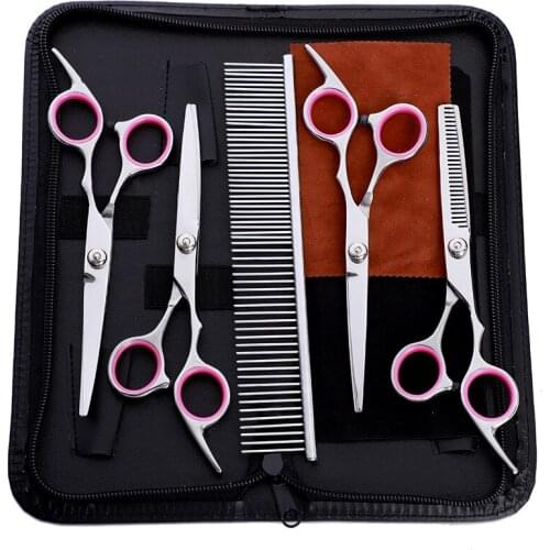 6.0 inch Professional pet scissors for cat dog grooming High Quality Straight Thinning & Curved Scissors 5pcs set