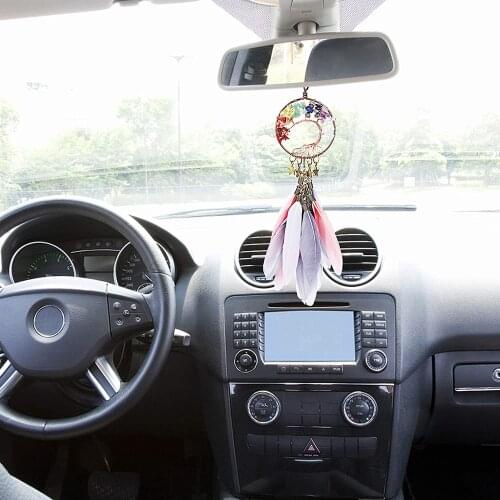 7 Chakra Stones Reiki Healing Dream Catcher Car Rear View Mirror Charm Decoration Handmade Tree of Life Hanging Ornament Gemston