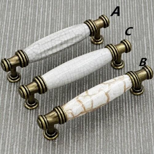 96mm antique kitchen cabinet handle crack ceramic wardrobe pull Marble vein Ceramic drawer dresser cupboard furniture handles