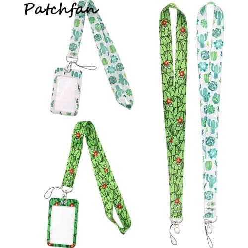AD674 Patchfan Cartoon Cactus Card Holder ID Holder Bus Card Holder Staff Card With Lanyard