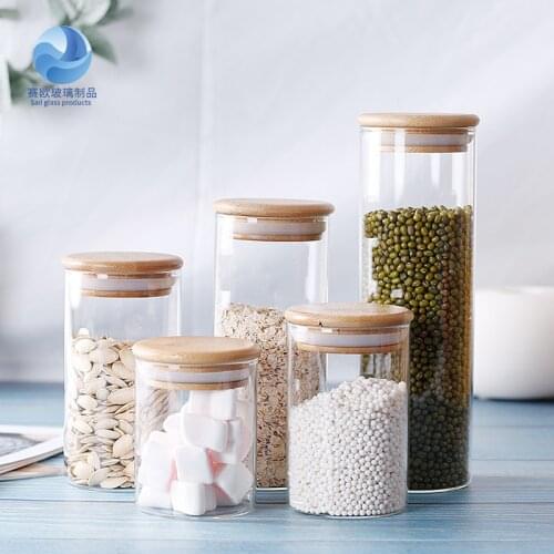 High borosilicate glass sealed cans wholesale bamboo lid tea cans transparent storage storage cans candy cans