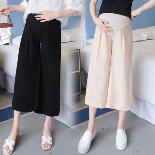 Pregnant women pants chiffon new summer wide leg nine points pants tide mother wearing straight loose stomach lift pants