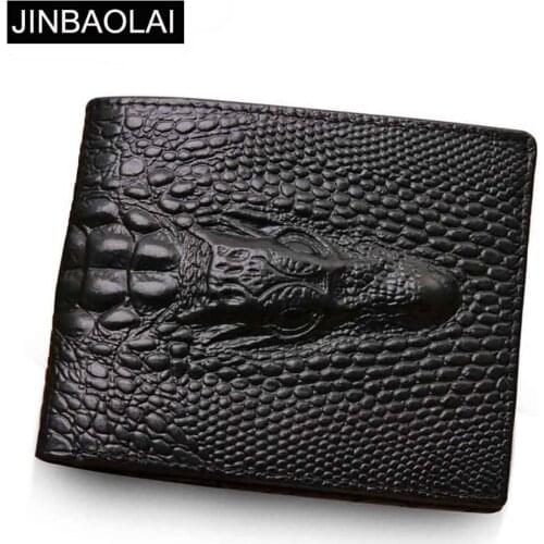 Genuine Leather Men Wallets Crocodile pattern Coin Pocket Black Short Men Leather Wallet Card Holder High Quality Male Purse