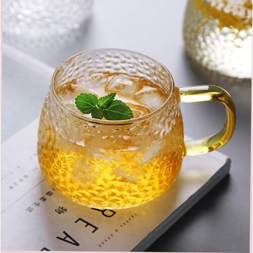 Japanese Style Tea Glasses Handmade Heat-resistant Fashion Hammered Grain Water Glass Teacups Coffee Cups Milk Cup with Handle