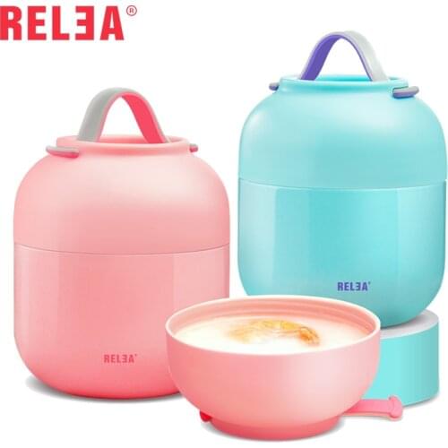 RELEA 700ml Thermos Stainless Steel Lunch Box for Kids Girls Vacuum Insulated Food Container Soup Mug with Lunch Cooler Tote