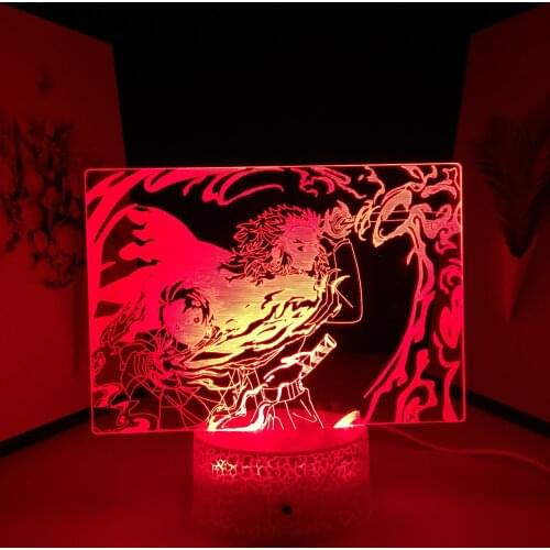 Demon Slayer Figure Rengoku Kyoujurou And Kamado Tanjirou LED Night Light for Bedroom Decor Birthday Gift Lamp Manga 3D Lamp