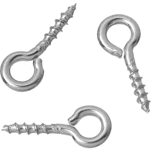 100PCs DoreenBeads Stainless Steel Screw Eye Bail Top Drilled Dull Silver Color 10mm x 4mm(3/8"x1/8") Jewelry Findings Component