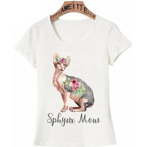 Lovely Sphynx Cat Mom Tattoo Rose Print T-Shirt Women Short Sleeve Woman Funny Casual Tee shirt Fashion Girl Tops