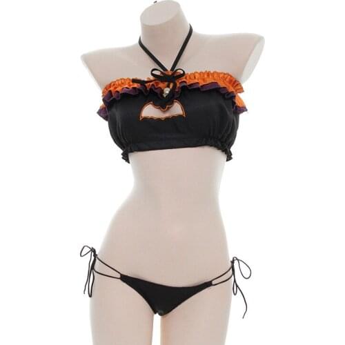 Halloween Pumpkin Lolita Women Sexy Lingerie Set Cute Black Cat Cosplay Costumes Uniform Props Kawaii Soft Girl Gifts