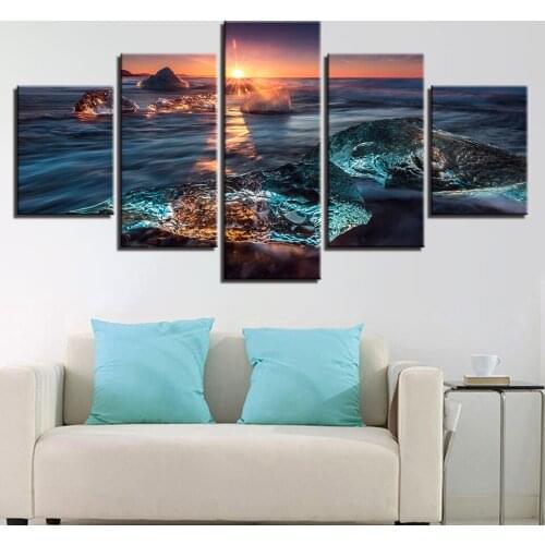 Canvas Home Decor HD Prints Posters Living Room Framework 5 Pieces Icing Seascape Sunrise Ice View Paintings Art