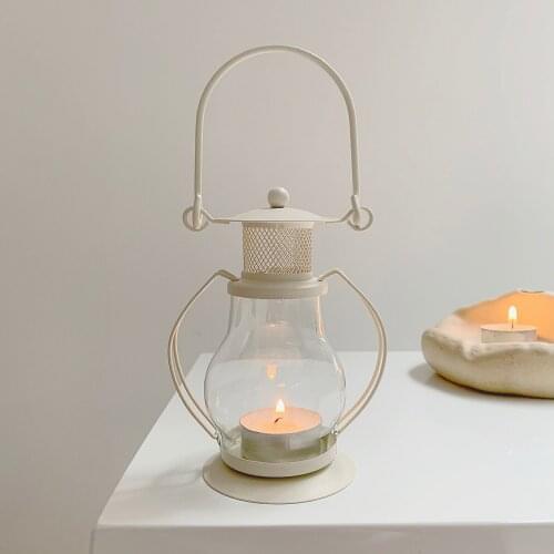 Ins Style Simple Retro Wrought Iron Candle Holder Small Lantern Home Decoration Kerosene Lamp Candle