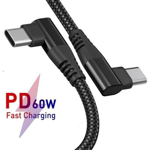 60W USB C To USB Type C Elbow Cable PD 3A Fast Charging USB C Cord Type-C Charger For Macbook Samsung S20 Huawei Xiaomi Redmi