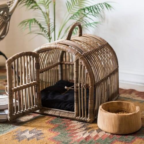 Natural Agate Rattan Handmade Art Pet Bed Portable Cage Cathouse Doghouse Cat Cage Pet Supplies Cat House Four Seasons Universal
