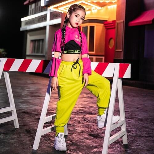 New ChildrenS Jazz Dance Costume Long-Sleeved Tops And Yellow Pants Suit Hip Hop Street Dance Modern Dance Costumes DQS2893