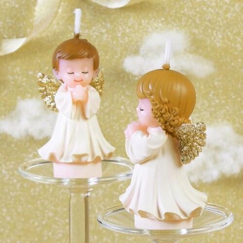 Creative smokeless scented angel boy and girl with wings cake decorated candles for children kids birthday wedding party gift