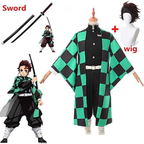 Demon Slayer Kamado Tanjiro Cosplay Sword Anime Kamado Tanjirou Kimetsu no Yaiba Halloween Cosplay Costumes Men Kimono Uniform