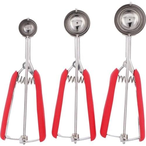 Stainless Steel Kitchen Fruit Ice Cream Scoop Set,Cookies Spoon Food Portioner Scoop Salad Meatball Pastry Tools,3 Pcs