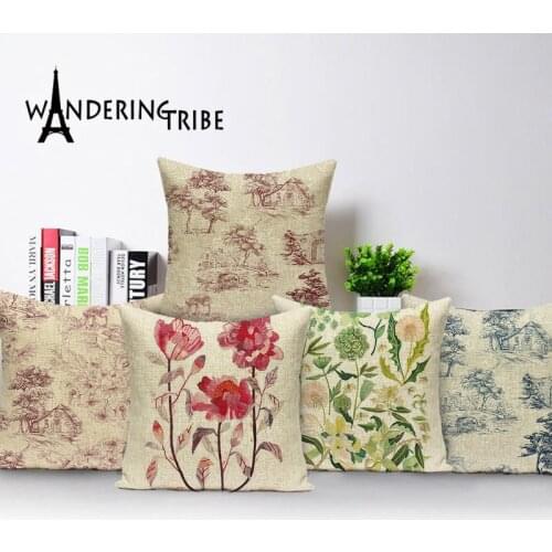 Farmhouse Decor Scenery Cushion Cover Vintage Flower Home Decor Landscape Throw Pillow Case Floral Tree Plant Bed Pillows Covers