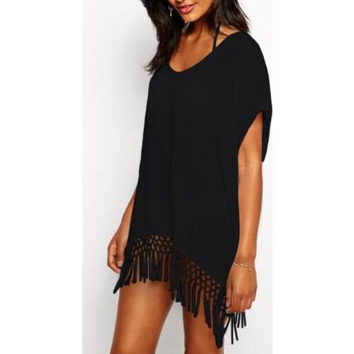 New Swim suit cover up Beach Cover-up With Tassels Pareo Beachwear Tunic White Chiffon Sarong Swimwear Dress