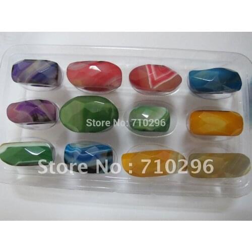 Wholesale Mixed Lot Agat e Finger Ring Natural semi stone Big Ring Rings 12 pcs/lot