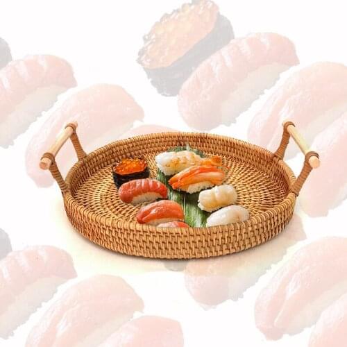 Rattan Weaving Sushi Plate Portable Serving Fast Food Tray 10inch Sashimi Dish Fruit Basket Storage Basket Japanese Food Plates