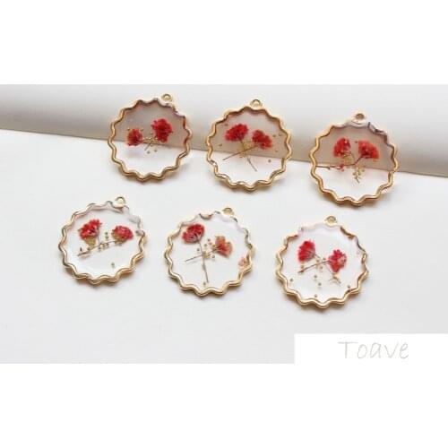 2pcs Wavy Edge Alloy Transparent Dried Flower Epoxy Resin Pendant Handmade Material Accessories