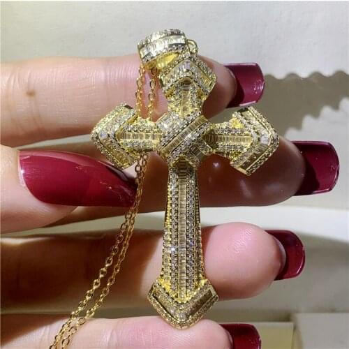 4 Color HIPHOP Big Cross Pendant AAAAA zircon cz 925 silver Party Anniversary Pendants with necalace for women Men Jewelry
