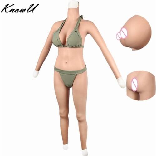 KnowU Crossdresser Full Bodysuit C Cup Boobs Silicone Breast Forms Ankle-length Transgender Crossplay Transgénero транссексуалов