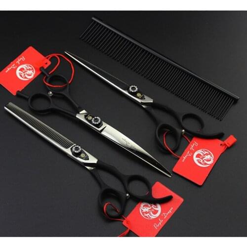 Professional Pet Scissors Set 7.0 inch Straight Thinning Curved Scissors +Steel Comb Dog Grooming Shears Hair Cutting Scissors