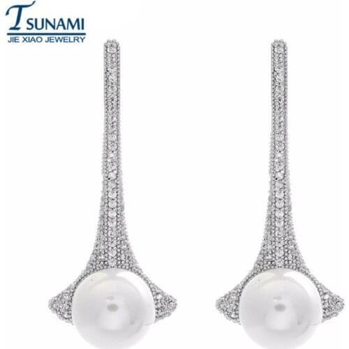 Luxury micro pave cubic zirconia pearl earrings fashion jewellery A bride for European women jewelry The girls party present