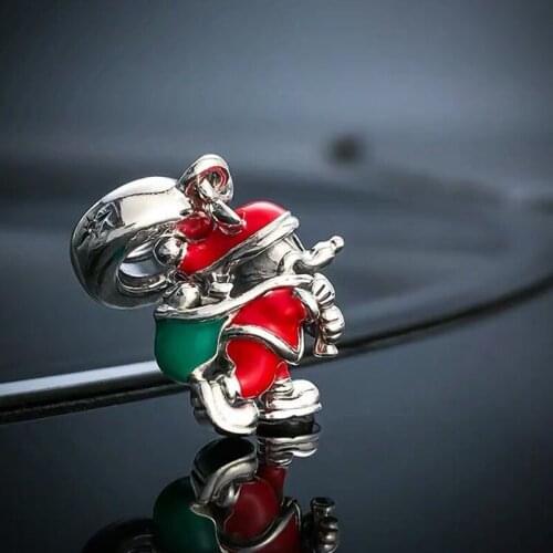 100% 925 Sterling Silver Charms Santa Claus XMAS Pendant Bead Fit 925 Sterling Silver Bracelets & Bangles Christmas Gift