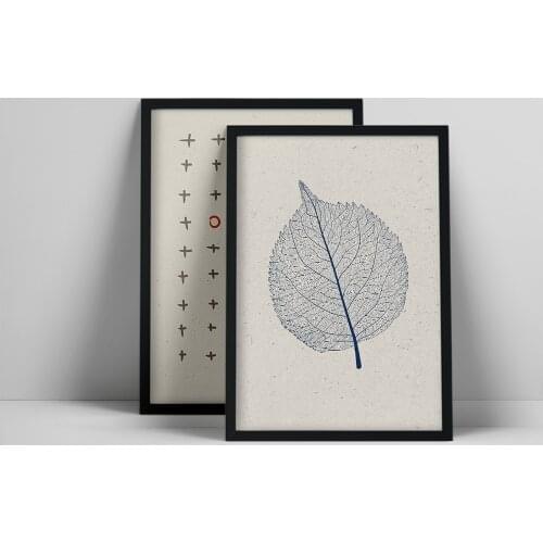 Mid Century Modern Print, Set of 2 Prints, Monochrome Printable, Blue Leaf Plus Dots, Scandinavian Decor, Abstract Gots, Minima