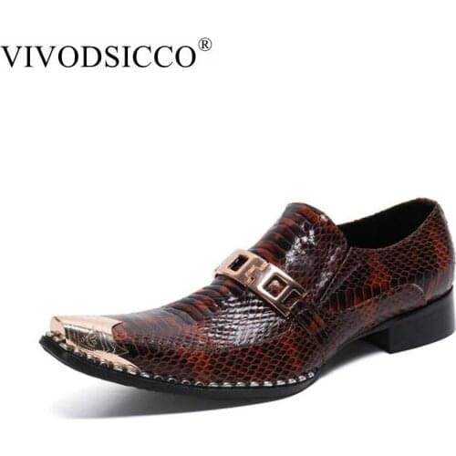 VIVODSICCO New Snakeskin Genuine Leather Handmade Fashion British Business Suits Mens Shoes Gold Tip Toe Mens Party Dress Shoes