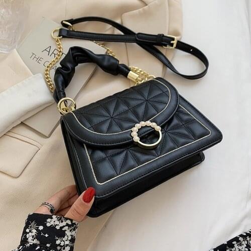 Lingge PU Leather Women Casual Small Handbag and Purses Shopper Shoulder Crossbody Bags With Short Handle Chain 2021