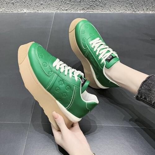 2021 Sneakers Women Platform Green Vulcanized Shoes Fashion Thick Bottom Basket Femme Footwear Chunky Sneakers Woman Zapatillas