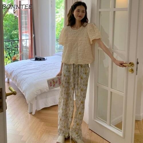 Pant Sets Women Fashion Summer New Elegant Loose Pleated Wide Leg Trousers Fairy O-neck Cozy Tops Korean Style Leisure Female