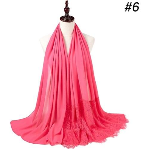 Woman plain buble chiffon Lace Pearls Scarf muslim scarf shawl Muslim solid color lady muffler Luxury foulard femme hijabs