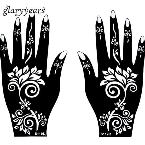 1 Pair Hands Mehndi Henna Tattoo Stencil Waterproof Flower Pattern Design Airbrush Paint Tattoo Template Stencils 11 * 20cm S119