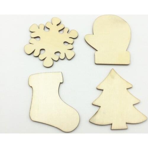 10pcs 59mm Wood Blank Christmas Ornament Making Supplies Glove Snowflake Stocking Xtmas Tree
