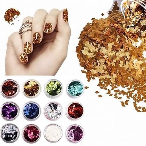12 Colors Nail Art Rhombus Glitter Shape Sequins Powder Decoration Tips DIY Ideal for uv gel nails, acrylic nails, natural nails