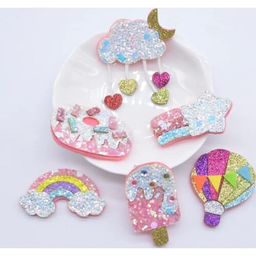 12Pcs Meteor Rainbow Ice Cream Doughnut Cloud Hot Air Balloon Applique for DIY Clothes Hat Headwear Hair Clips Bow Accessories
