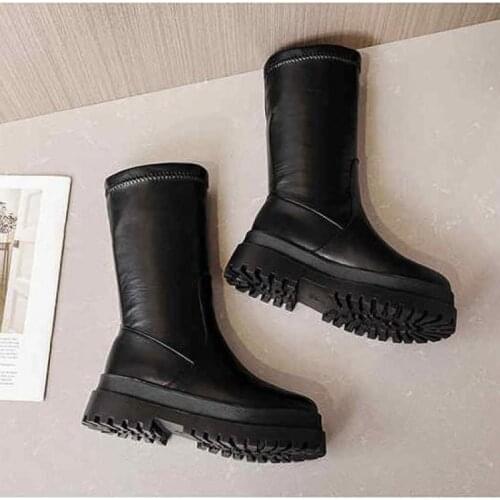 2022 Autumn And Winter Womens Bottas Round Toe Thick-soled Mid-heel Boots Womens Fashion Set On Chelsea White Short Boots