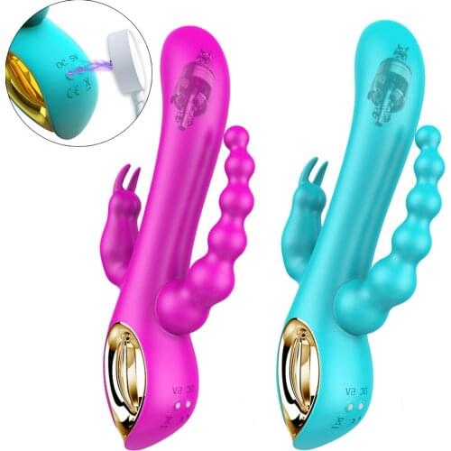 3 In 1 Dildo Rabbit Vibrator Waterproof USB Magnetic Rechargeable Anal Clit Vibrator Sex Toys for Women Couples Sex Shop
