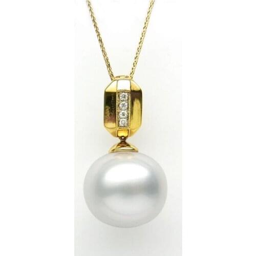 Free Shipping 16.1*14.5mm White Genuine South Sea Pearl Diamond Pendant 18k Solid Yellow Gold