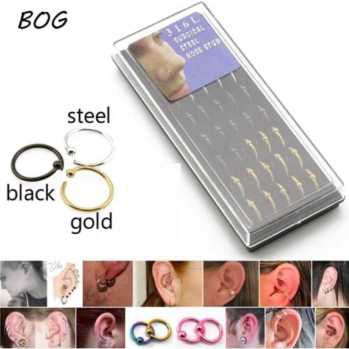 BOG 40Pieces/Box- One Side Fixed Ball Bead Nose Ear Lip Nipple Cartilage Daith Piercing Captive Bead Ring16g