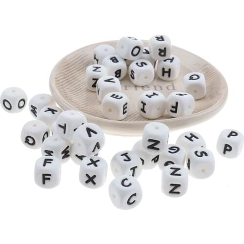 100pcs Silicone Teething Beads Letters 12mm Baby Teething Pacifier Chain Beads Food Grade Silicone Babies Accessories BPA Free