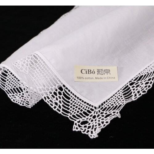 C003: White premium cotton lace handkerchiefs 12 piece/pack blank crochet hankies for women/ladies wedding gift
