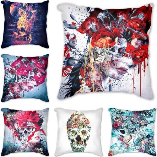 Flowers Nordic Vintage skull Embroidery Pillow case Cushion Cover Ethnic National Handmade Flower Embroidered Boho Home decor
