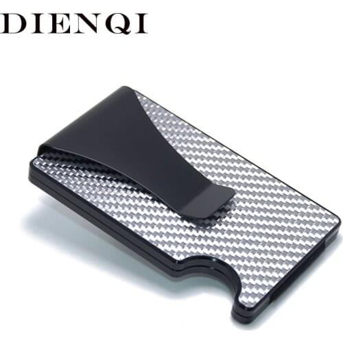 DIENQI Fashion Carbon Fiber Mens Metal Credit Card Holder RFID Card Protector Business Male Magic Elastic Band Wallet for Cards