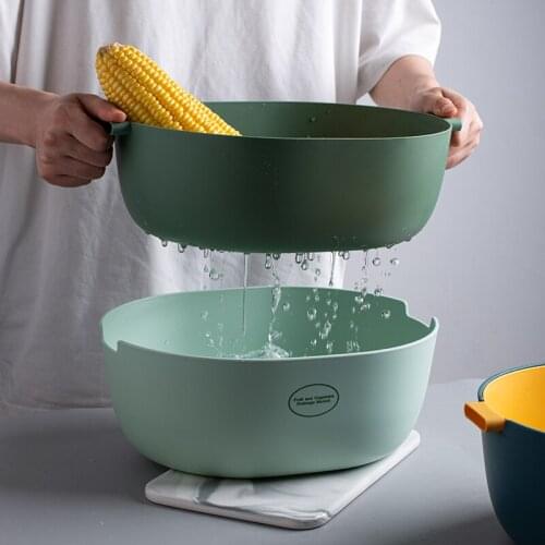 Double layer drainage basket vegetable washing basin fruit tray household plastic large multipurpose storage basket creative kit